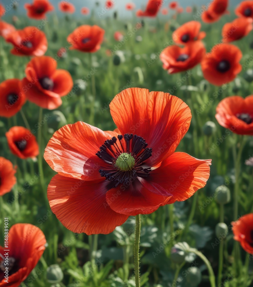 Obraz premium Brilliant red poppy center shines with radiant beauty , nature, flower, bloom