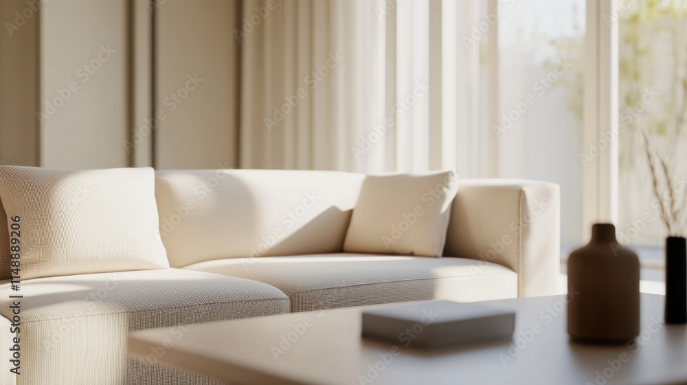 Fototapeta premium Modern minimalist lounge with clean, sleek decor. Featuring neutral tones and elegant lines