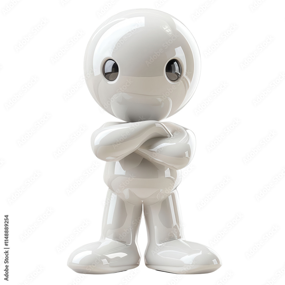 A white cartoon character with a serious expression and crossed arms A white cartoon character with a serious expression and crossed arms