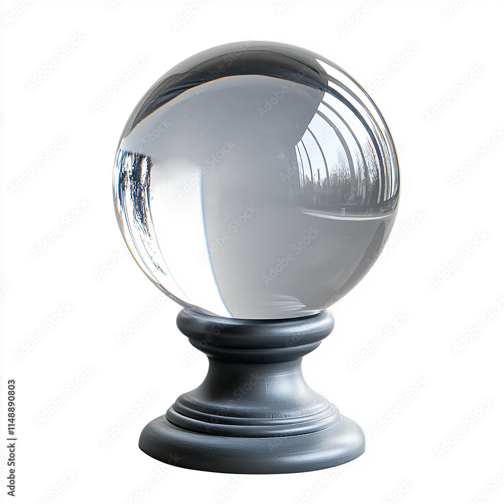 Transparent Crystal Ball on Simple Stand Isolated on White Background Transparent Crystal Ball on Simple Stand Isolated on White Background