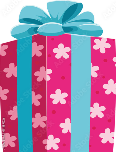 Wrapped gift box with floral pattern and light blue ribbon and bow, representing a thoughtful present for birthday, holiday, anniversary, or any special occasion
