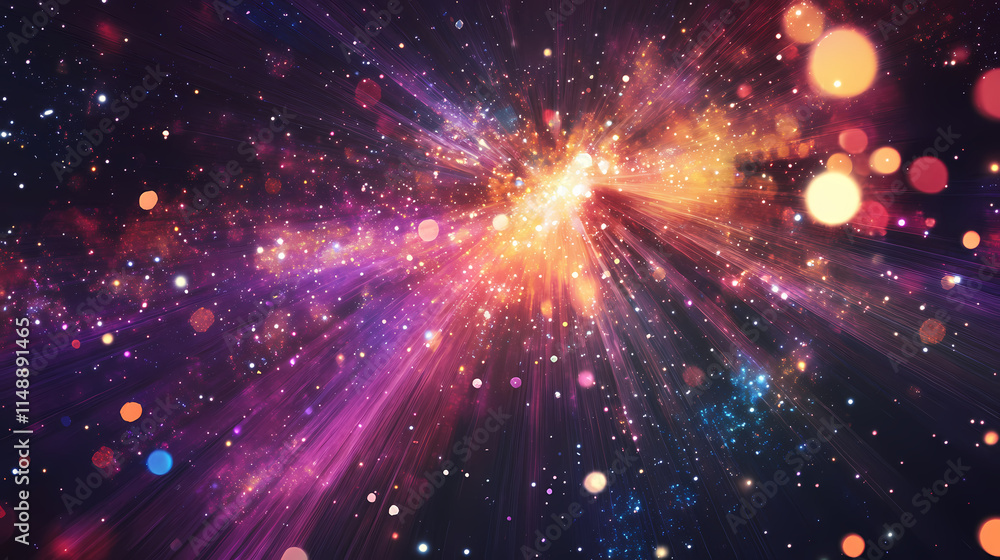 Fototapeta premium Distant quasar emitting powerful beams across the universe. Quasar. Illustration