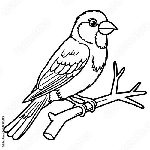 Canary Bird Perched on Branch Illustration