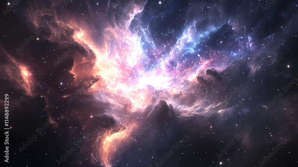 Fototapeta premium Highresolution image of a quasar with intense light and surrounding galaxy. Quasar. Illustration