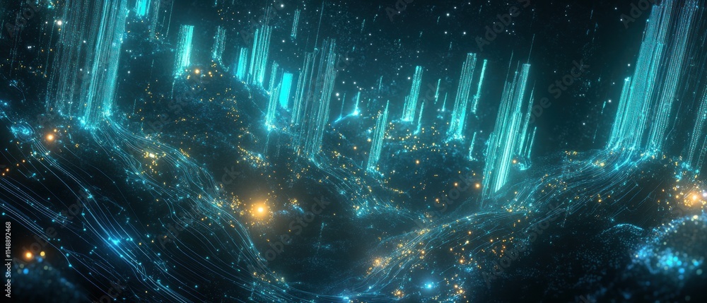 Fototapeta premium Abstract Digital Landscape: A Futuristic Vision of Data Streams and Energy