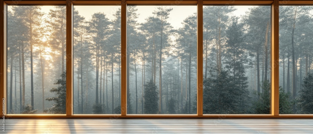 Misty Forest Sunrise View from Large Window Misty Forest Sunrise View from Large Window