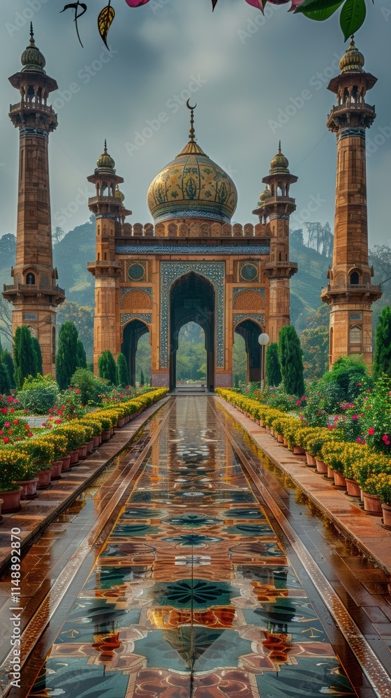 Obraz premium Majestic Pakistani Gate Architectural Marvel Ornate Details Cultural Heritage 8K