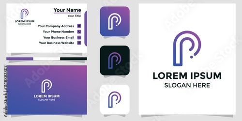 letter P design logo and branding card