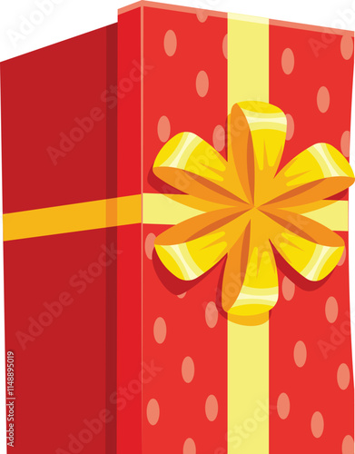 Red gift box adorned with a cheerful yellow ribbon and a lovely bow, eagerly awaiting unwrapping for a special occasion, radiating joy and excitement for all