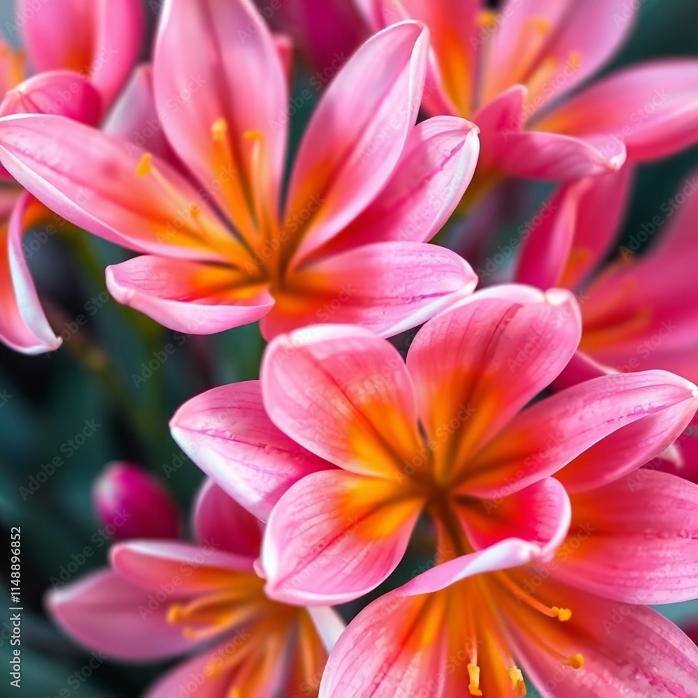 Alstroemeria flowers, delicate petals in vibrant hues of pink, orange, and yellow, soft lighting, charming and whimsical style, close-up framing emphasizing intricate details Alstroemeria flowers, delicate petals in vibrant hues of pink, orange, and yellow, soft lighting, charming and whimsical style, close-up framing emphasizing intricate details