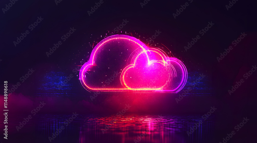 Obraz premium Abstract representation of cloud computing with glowing symbols