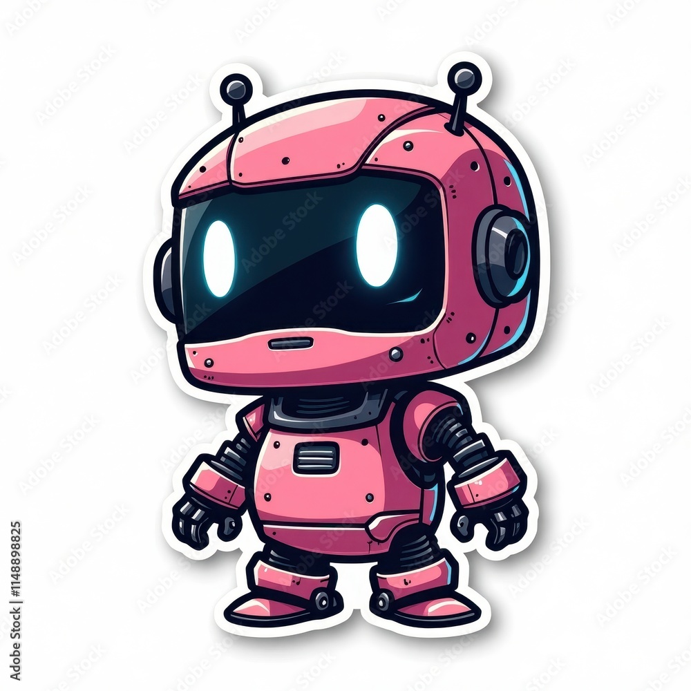 Cute pink robot sticker with large eyes expressing charm and personality Cute pink robot sticker with large eyes expressing charm and personality