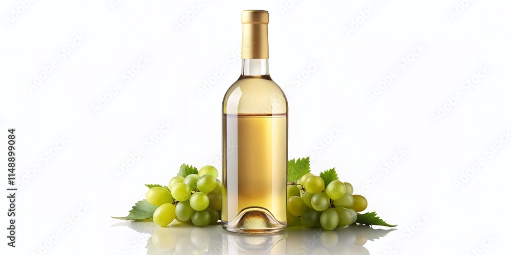 Obraz premium Crisp White Wine Bottle, Isolated on White & Transparent Backgrounds - Stock Photo
