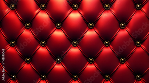 Elegant tufted red leather texture with golden accents, creating a luxurious and bold decorative design for interiors