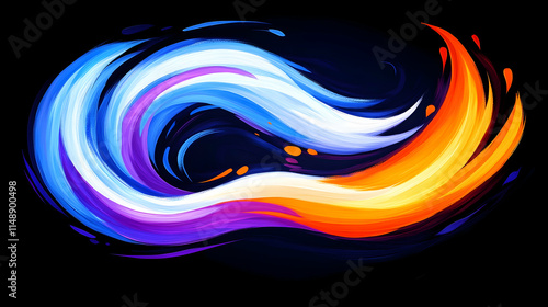 Abstract swirling fire and ice design on black background, perfect for game logo or website banner. Generative AI photo