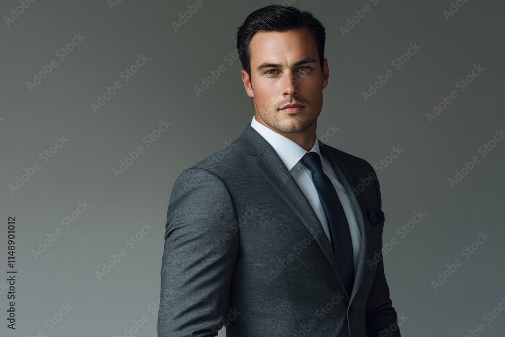 A handsome man in a sharp grey suit, exuding confidence and professionalism. A handsome man in a sharp grey suit, exuding confidence and professionalism.