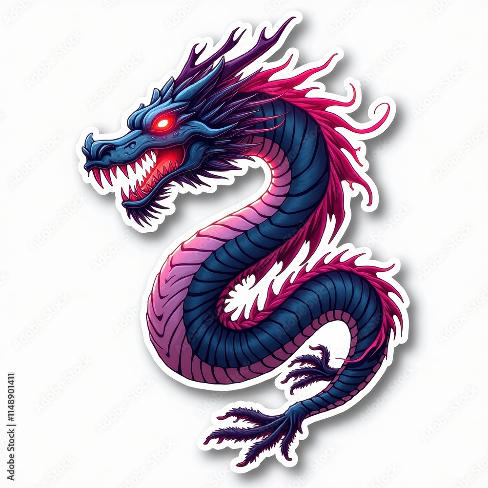 Obraz premium Majestic dragon sticker with vibrant colors and fierce expression capturing the essence of mythical power