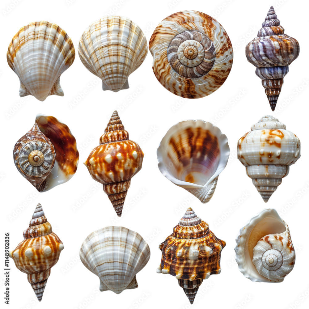 A collection of seashells with different shapes and sizes A collection of seashells with different shapes and sizes