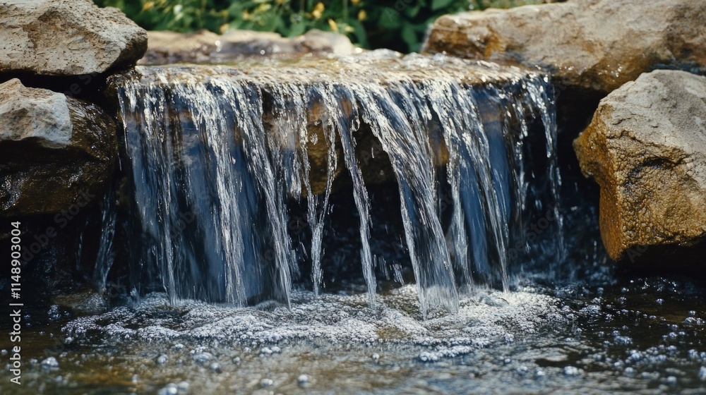 Obraz premium Serene Waterfall Splashing Over Natural Rocks in Tranquil Setting
