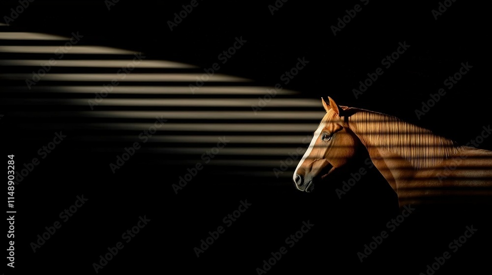 Obraz premium A horse stands in the darkness with its head turned to the side