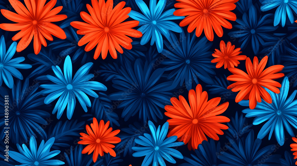Vibrant blue and orange flowers background design for website or social media. Generative AI Vibrant blue and orange flowers background design for website or social media. Generative AI