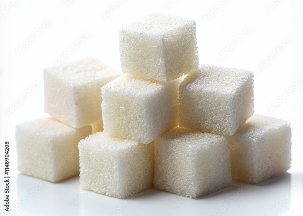 Crystalline Cane Sugar Cubes Isolated on White Background - High Resolution Stock Photo Crystalline Cane Sugar Cubes Isolated on White Background - High Resolution Stock Photo