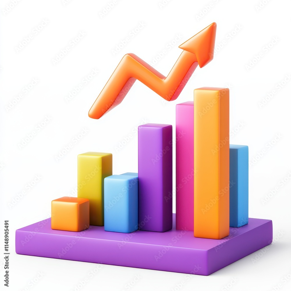 Colorful 3D bar graph with an upward trend, symbolizing growth and success in finance or business analytics. Colorful 3D bar graph with an upward trend, symbolizing growth and success in finance or business analytics.