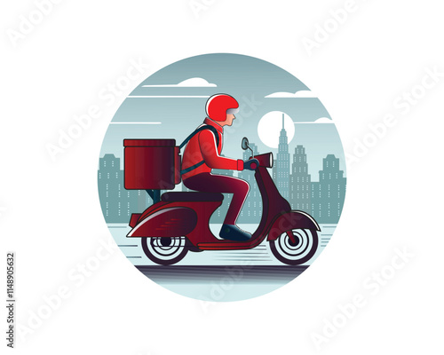 Online fast delivery service. Scooter courier delivery service concept. Flat Style 