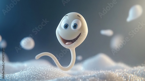Cartoon style of Exaggerated Spermatozoon for Humorous Biological Concept