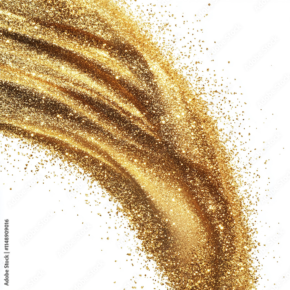 Metallic Gold Powder Burst on a White Background Metallic Gold Powder Burst on a White Background
