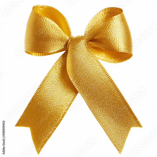 Golden Ribbon Bow Symbolizing Childhood Cancer Awareness on a white background photo