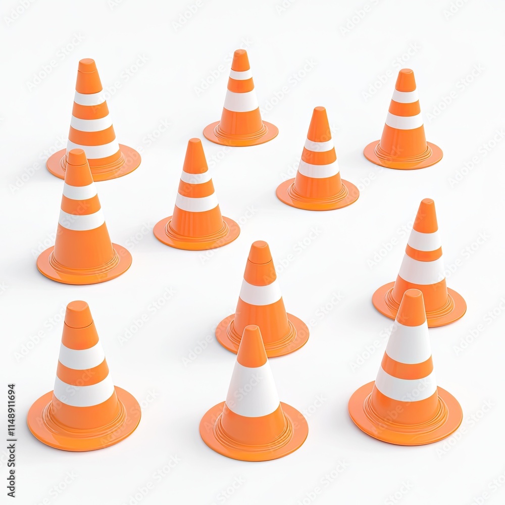 A set of traffic cones, icon design, simple and cute style, orange color scheme, white background png A set of traffic cones, icon design, simple and cute style, orange color scheme, white background png