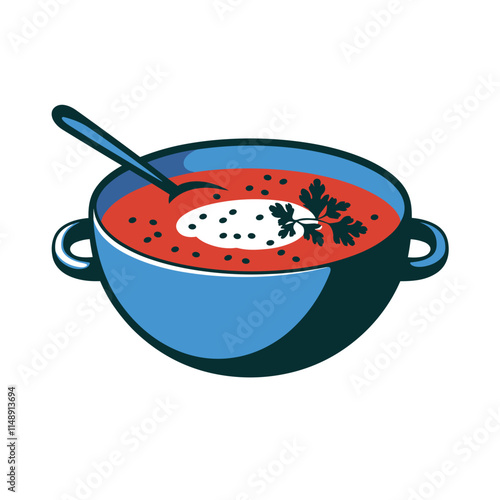 Borscht Soup with Sour Cream and Parsley Illustration