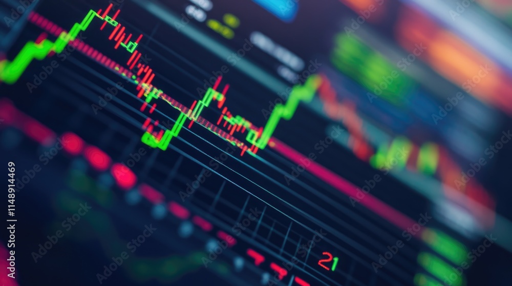 Vibrant Digital Stock Market Chart Displaying Real-Time Financial Data and Price Movements in a Colorful Abstract Design for Investment Analysis and Decision Making Vibrant Digital Stock Market Chart Displaying Real-Time Financial Data and Price Movements in a Colorful Abstract Design for Investment Analysis and Decision Making