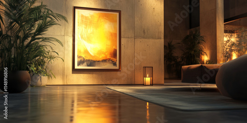 Wallpaper Mural serene wellness scene featuring modern interior with warm lighting, art, and plants Torontodigital.ca