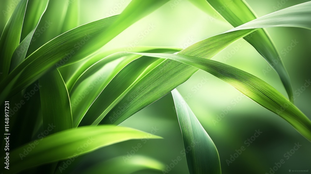 Obraz premium Lush Green Leaves in Soft Focus with Gentle Light Background