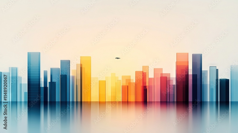 An image of a city skyline with a plane flying above the water and another flying above the city An image of a city skyline with a plane flying above the water and another flying above the city