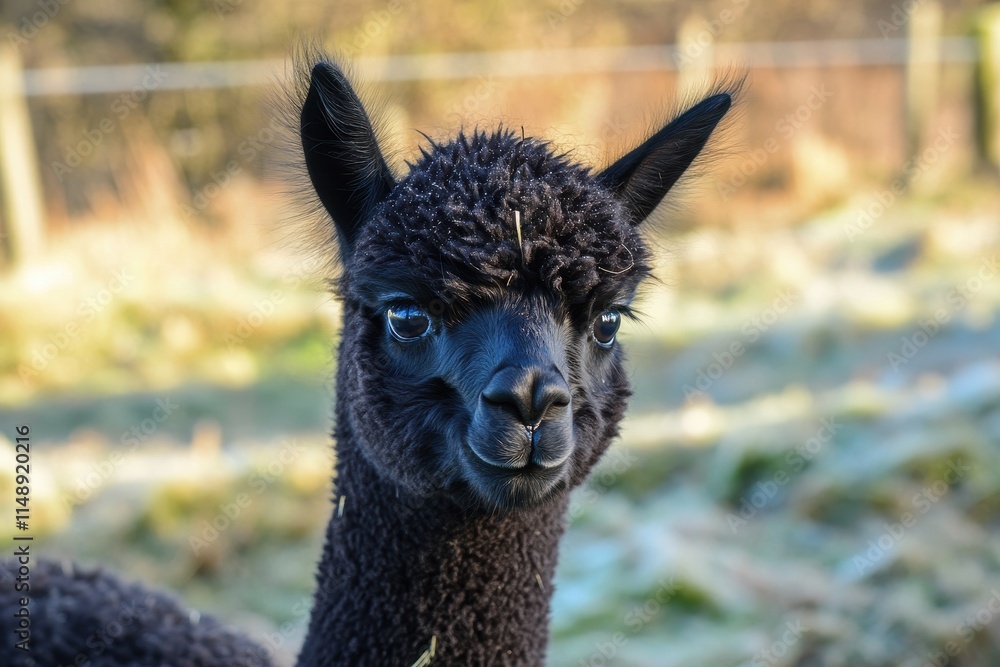 Obraz premium Dark baby alpaca at a Scottish farm