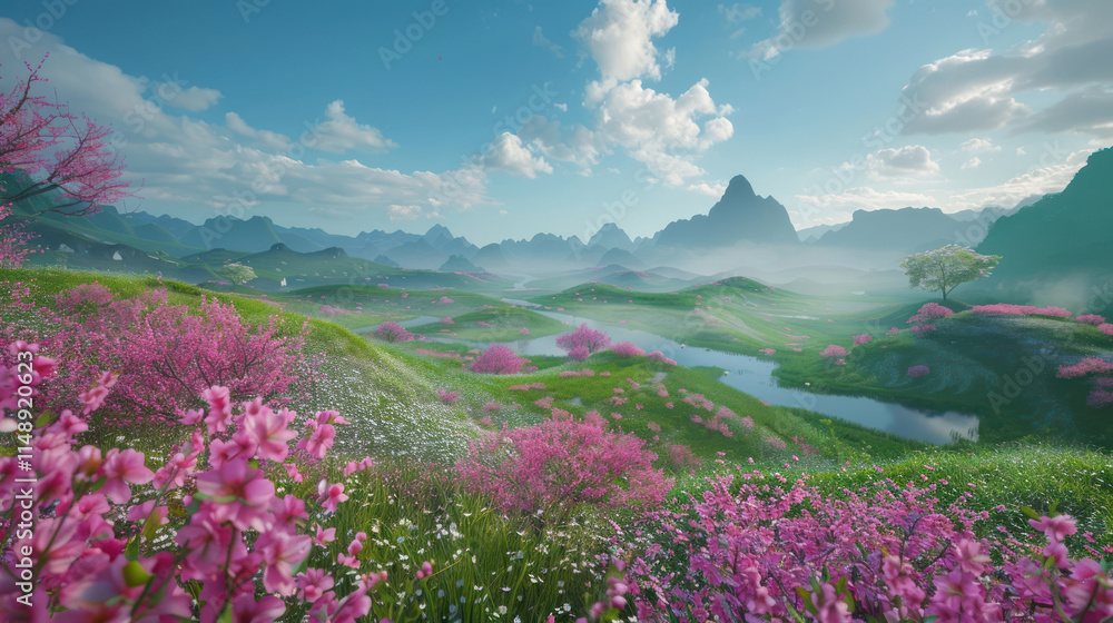 Tea farms surrounded by wildflowers, creating a picturesque and biodiverse environment, Tea farms surrounded by wildflowers, creating a picturesque and biodiverse environment,
