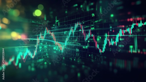 Abstract Digital Financial Graph with Vibrant Colors and Data Representation in a Modern Stock Market Environment for Business Intelligence and Analysis