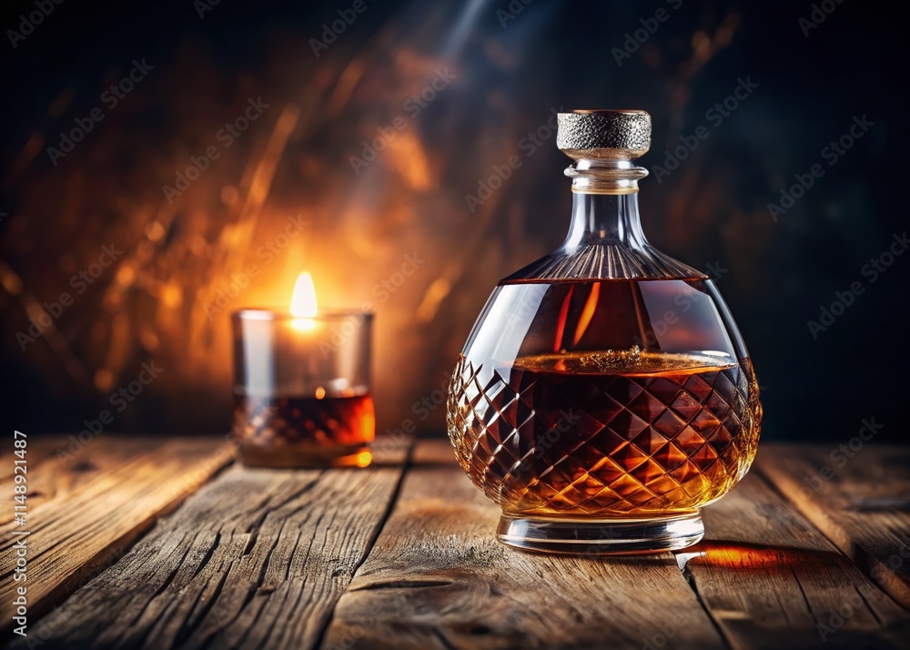 Dark Room Brandy Bottle Still Life: Luxurious Wooden Tabletop Photography Dark Room Brandy Bottle Still Life: Luxurious Wooden Tabletop Photography