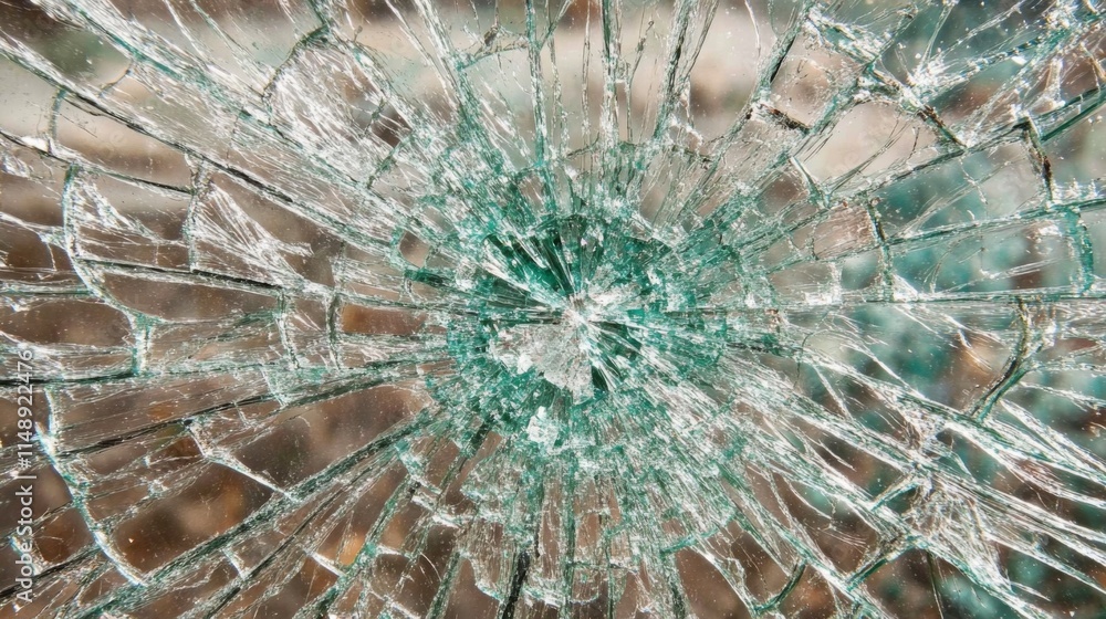 Obraz premium Shattered Glass Displays Radial Cracks From Impact