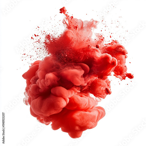 Explosion of Bright Red Paint in Dynamic Waves on a White Background photo