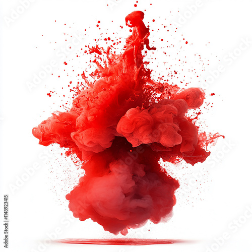 Explosion of Bright Red Paint in Dynamic Waves on a White Background photo