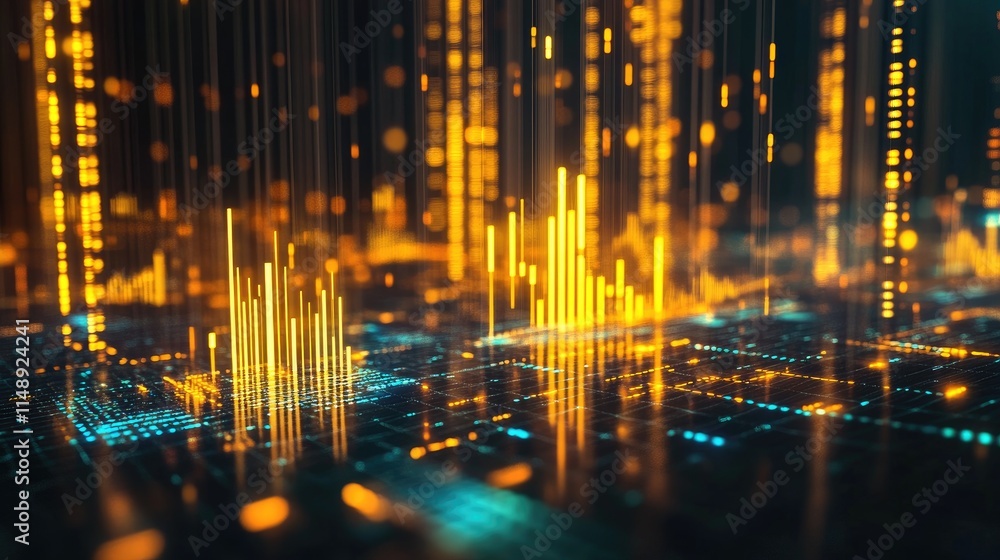 Obraz premium Abstract Visualization of Colorful Digital Data Streams and Graphical Representation of Information Flow in a Futuristic Environment