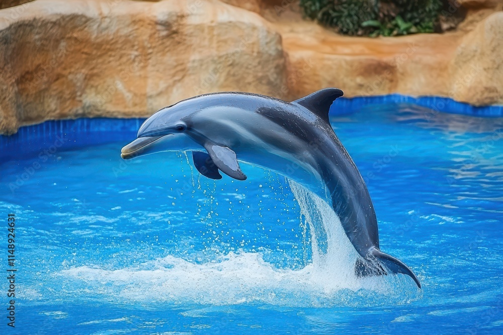 Naklejka premium Dolphins performing in a pool