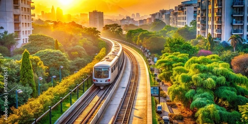 Delhi Metro Botanical Garden Station Aerial View - Modern Urban Transit System in Noida, India
