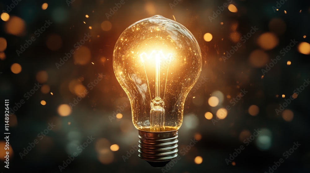 Illuminating Light Bulb Against a Sparkling Background with Warm Glows and Creative Energy, Perfect for Ideas, Inspiration, and Innovation Themes in Visual Media Illuminating Light Bulb Against a Sparkling Background with Warm Glows and Creative Energy, Perfect for Ideas, Inspiration, and Innovation Themes in Visual Media