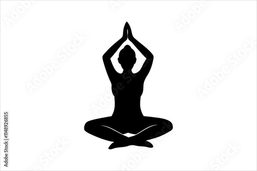 Set of black yoga pose icons, Yoga silhouette illustration. Yoga poses silhouette collection. Vector illustration