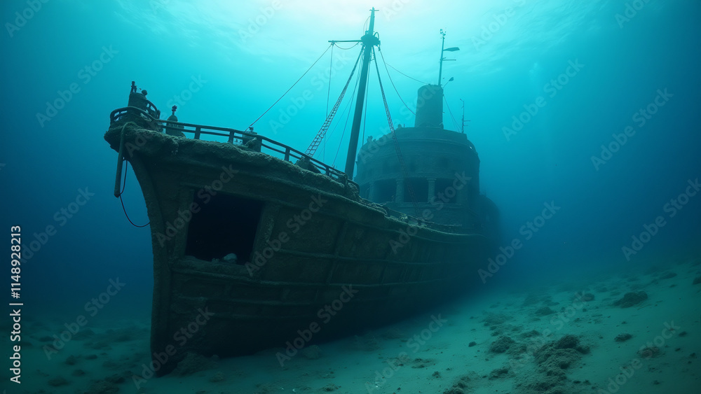 Abandoned ship underwater. Abandoned ship underwater.